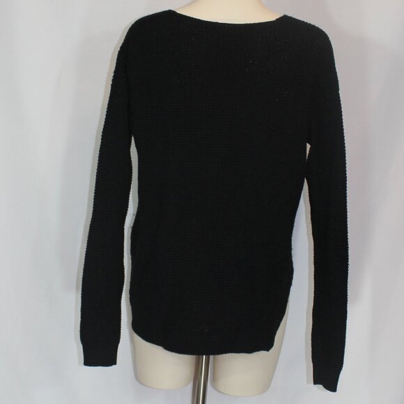 Aritzia Wilfred Free Black Walter Waffle Knit Merino Wool V-neck Sweater Sz S - Picture 5 of 8